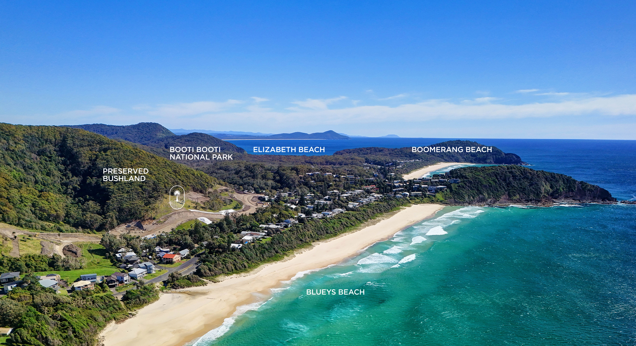 full width ariel map of blueys beach